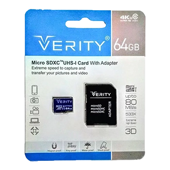 کارت حافظه میکرو ۲۵۶ گیگابایت وریتی Verity Ultra U3 C10 80MB/s + خشاب